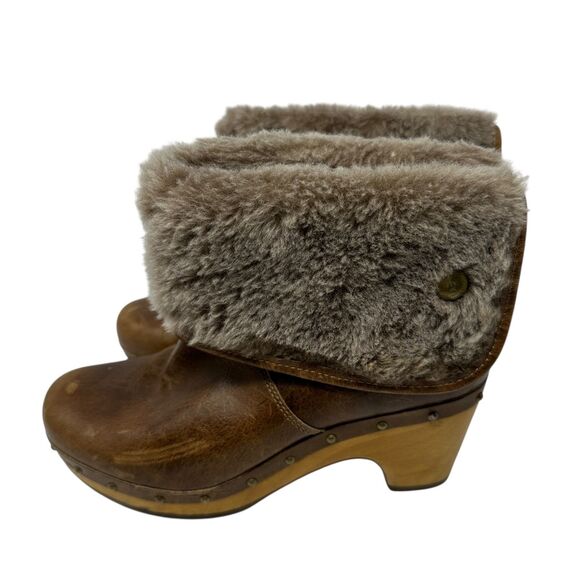 UGG Brown Lynnea Leather Shearling Clog Leather Booties Size 6 - Picture 6 of 8